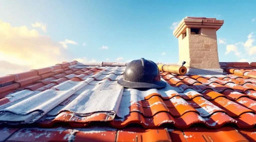 A commercial property in Louisville featuring expertly installed red Spanish clay roof tiles under a clear sky.